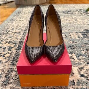 Kate Spade Black and Silver Textured Heels